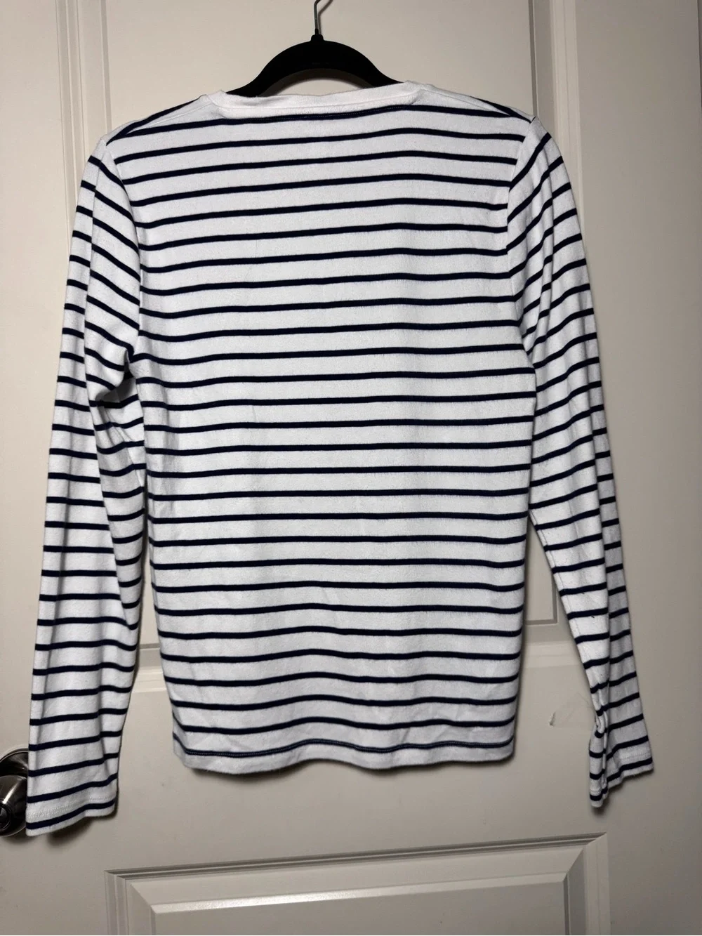 J.CREW Everyday Tee White Navy Striped Long Sleeve Crew Neck T-Shirt Women L